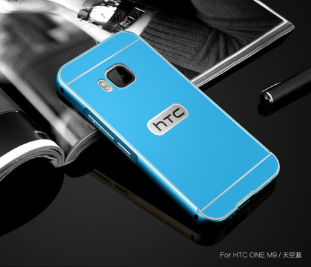 Твърди гърбове Твърди гърбове за HTC Луксозен алуминиев бъмпър с твърд гръб за HTC ONE M9 син